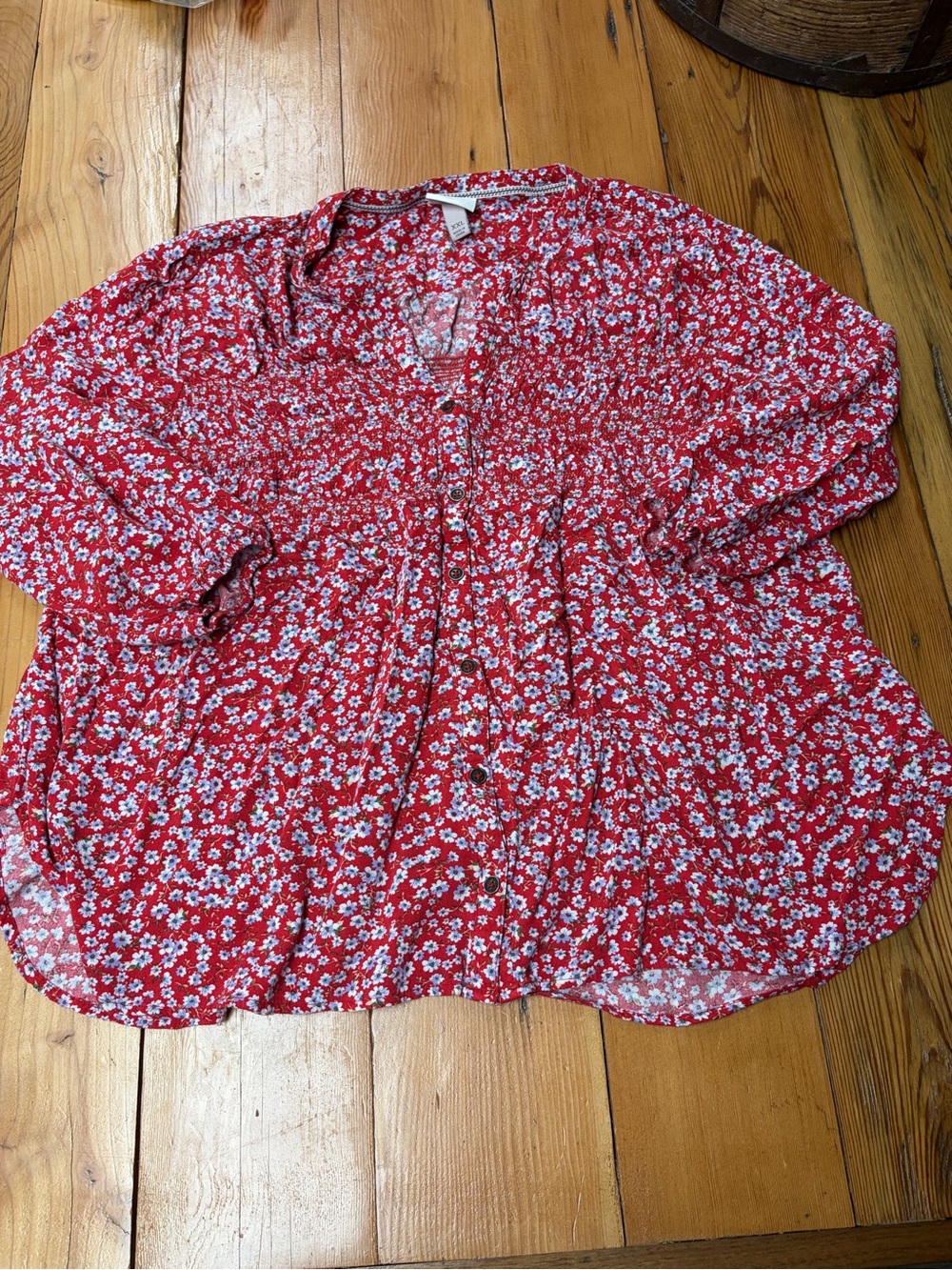 Knox Rose Red Floral Button-Down Blouse